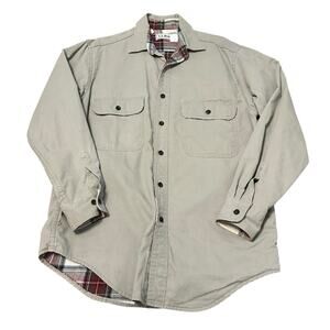 Vintage LL Bean Plaid Flannel Lined Tan Hurricane Shirt Small Canvas Button Up